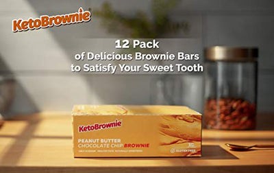 KetoBrownie Bars (12-Count) | Deliciously Baked Soft & Chewy | 15g Healthy Fats | 1g Net-Carb Keto Bars | 1g Sugar | Meal Replacement Bars (Peanut Butter Chocolate Chip)