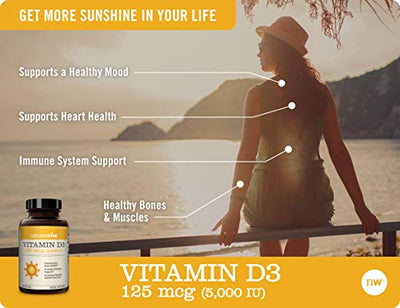 NatureWise Vitamin D3 5000iu (125 mcg) 1 Year Supply for Healthy Muscle Function, Bone Health and Immune Support, Non-GMO, Gluten Free in Cold-Pressed Olive Oil, Packaging May Vary (360 Mini Softgels)