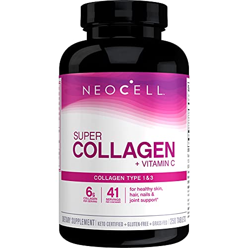 NeoCell Super Collagen with Vitamin C, 250 Collagen Pills, #1 Collagen Tablet Brand, Non-GMO, Grass Fed, Gluten Free, Collagen Peptides Types 1 & 3 for Hair, Skin, Nails & Joints (Packaging May Vary)