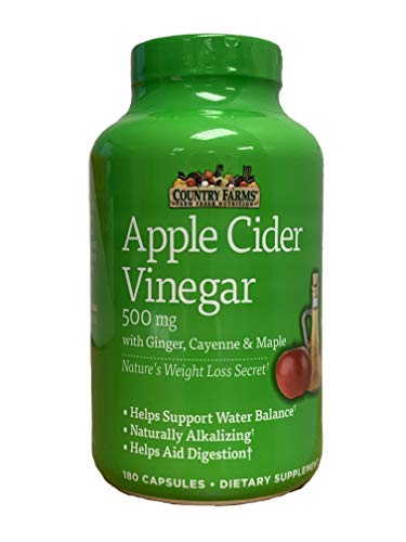 Country Farms Vinegar Capsules Helps Support Water Balance-Naturally Alkalizing Capsules, Clear, Apple Cider, 180 Count (Pack of 1)