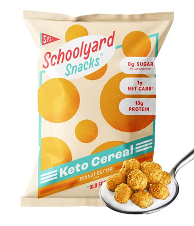 Schoolyard Snacks Low Carb Keto Cereal - Peanut Butter - High Protein - All Natural - Gluten & Grain-Free - Healthy Breakfast - Low Calorie Food - 12 Pack Single Serve Bags - 100 Calories Snack