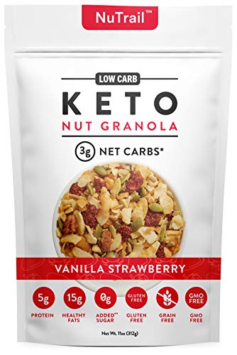 NuTrail™ - Keto Vanilla Strawberry Nut Granola Healthy Breakfast Cereal - Low Carb Snacks & Food - 3g Net Carbs - Gluten Free, Grain Free - Almonds, Pecans, Coconut and more (11 oz) (1 Count)
