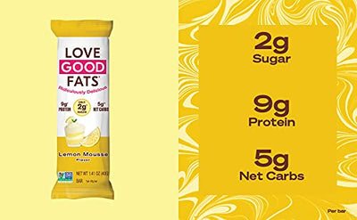 Love Good Fats Bars – Lemon Mousse – Keto-Friendly Protein Bar with Natural Ingredients – Low Sugar, Low Carb, Non GMO, Gluten & Soy Free Snacks for Ketogenic Diets – (12 Count)