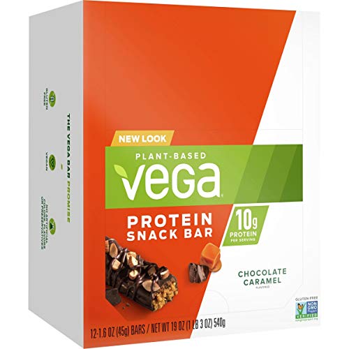 Vega Protein Snack Bar, Chocolate Caramel - Vegan Protein Bars, Plant Based, Vegetarian, Dairy Free, Gluten Free, Soy Free, Non GMO (12 Count)