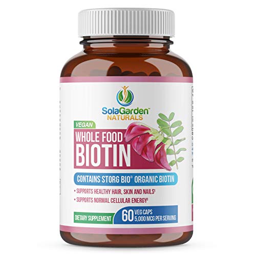 Whole Food Biotin Supplement - Contains Certified Organic Plant Based Biotin from Sesbania Agati Trees - by LifeGarden Naturals. May Support Healthy Hair, Skin and Nails. 60 Non GMO Veggie Capsules.