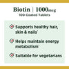 Nature's Bounty Biotin Supplement Tablets, Supports Healthy Hair, Skin and Nails, 1000mcg, Unflavored, 100 Count