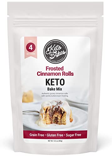 KetoBakes Low Carb Cinnamon Roll Mix - 4g Net Carbs - Clean Keto and Gluten Free Baking Mix - Easy to Make - No Starches - Includes Buttercream Frosting Mix - Non-GMO, Dairy Free, Wheat Free, Diabetic Friendly