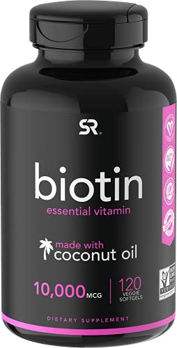 Biotin (10,000mcg) with Organic Coconut Oil | Supports Healthy Hair, Skin & Nails | Non-GMO Verified & Vegan Certified (120 Veggie-Softgels)