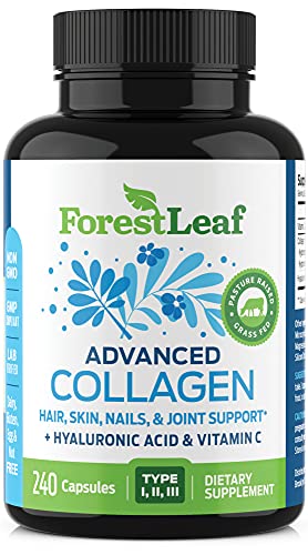 Advanced Collagen Supplement, Type 1, 2 and 3 with Hyaluronic Acid and Vitamin C - Anti Aging Joint Formula - Boosts Hair, Nails and Skin Health - Capsules - by ForestLeaf (240 Capsules)
