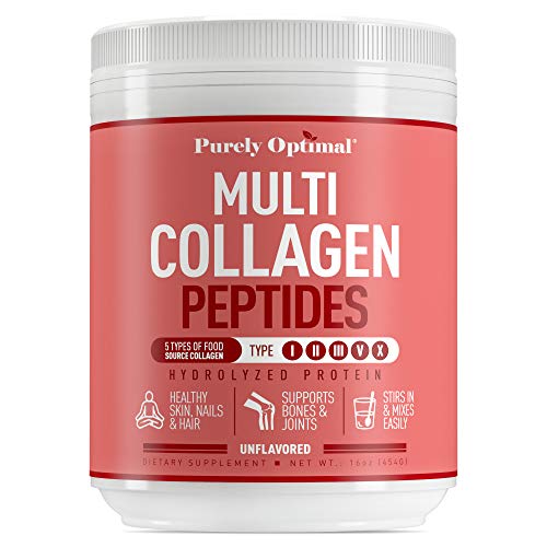 Premium Multi Collagen Powder - 5 Types of Hydrolyzed Collagen Peptides with Biotin, Hair Skin and Nails Vitamins, Bone & Joint Support - Keto-Friendly, Max Absorption, Easy Mix, Unflavored (16 oz)