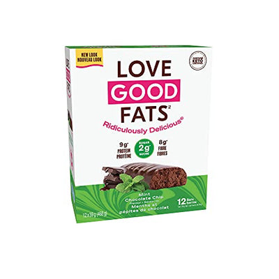 Love Good Fats Bars – Mint Chocolate Chip – Keto-Friendly Protein Bar with Natural Ingredients – Low Sugar, Low Carb, Non GMO, Gluten & Soy Free Snacks for Ketogenic Diets – (12 Count)