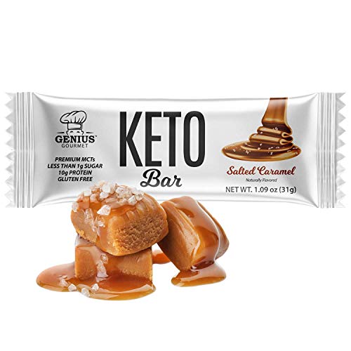 Genius Gourmet Gluten Free Keto Protein Bar, All Natural Keto Bars, Premium MCTs, Low Carb, Low Sugar (Salted Caramel, 12 Count (Pack of 1))