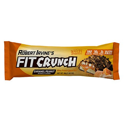 FITCRUNCH Snack Size Protein Bars, Designed by Robert Irvine, World’s Only 6-Layer Baked Bar, Just 3g of Sugar & Soft Cake Core (18 Snack Size Bars, Caramel Peanut)