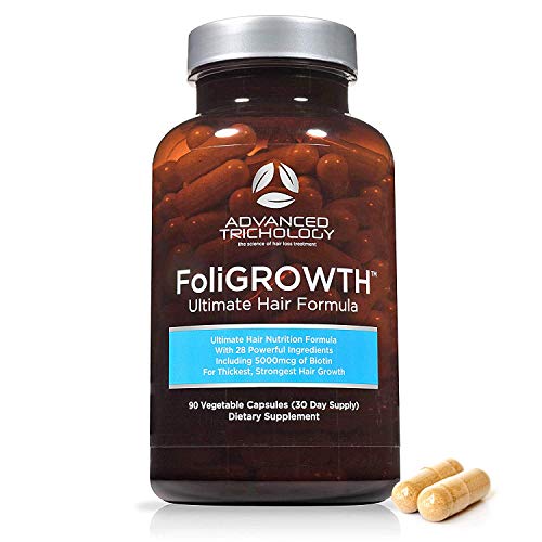 FoliGROWTH Ultimate Hair Nutraceutical – Get Thicker Hair, Reverse Diffuse Thinning Guaranteed - Gluten Free, Vegetarian, 3rd Party Tested - High Potency Biotin, Hair Loss Supplement, Hair and Nails