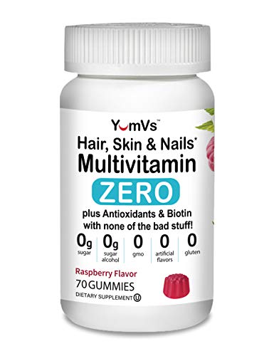 Hair, Skin & Nails Multivitamin Zero Gummies by YumVs | Keto Friendly Sugar Free Supplement for Women & Men | Vitamin C, A, D3, E, B6 + Biotin & Antioxidants | 70 Count