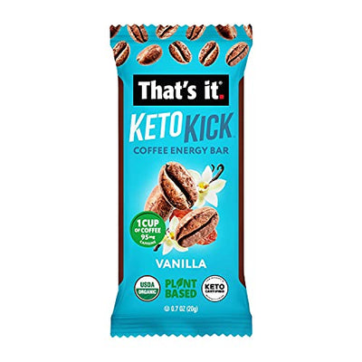 That’s it. Keto Kick Coffee Energy Bar, 24 Mini Bars, Plant-Based, Vegan, USDA Organic, Natural Caffeine from Fair Trade Coffee (95mg), Energy on the Go, Keto Friendly Keto Bars (24 Pack Vanilla)