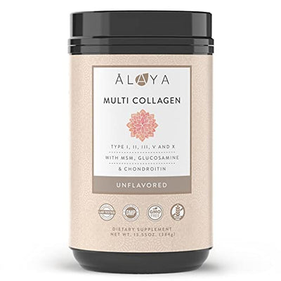 Alaya Multi Collagen Powder - Type I, II, III, V, X Hydrolyzed Collagen Peptides Protein Powder Supplement with MSM + GC (Unflavored)