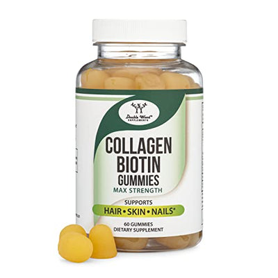 Collagen Biotin Gummies Max Strength - Enhanced with Vitamin C, Zinc, and Vitamin E (Anti Aging for Women and Men) 60 Hair, Skin, Nails Gummies by Double Wood Supplements
