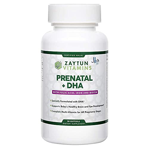 Zaytun Vitamins Halal Prenatal Vitamins + DHA with Folic Acid, Biotin, Choline, for All Pregnancy Stages, Keto-Friendly, 90 Softgels, Made in USA, Halal Vitamins