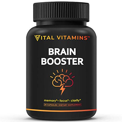 Brain Supplement Nootropics Booster - Enhance Focus, Boost Concentration, Improve Memory & Clarity for Men & Women, Ginkgo Biloba, Dmae, Mind Enhancement, Iq Neuro Energy, Vitamin B12 Bacopa Monnieri