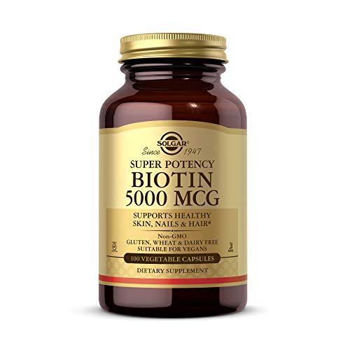 Solgar Biotin 5000 mcg, 100 Veg Caps - Promote Healthy Skin, Nails & Hair - Supports Energy Production, Protein, Carbohydrate & Fat Metabolism - Vitamin B - Non GMO, Vegan, Gluten Free - 100 Servings