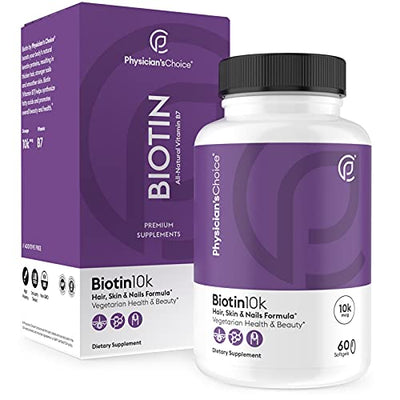 Biotin 10000mcg with Coconut Oil for Hair Growth, Natural Hair, Skin and Nails Vitamins - High Potency Biotin, Non-GMO, Gluten-Free, 60 Veggie Softgels
