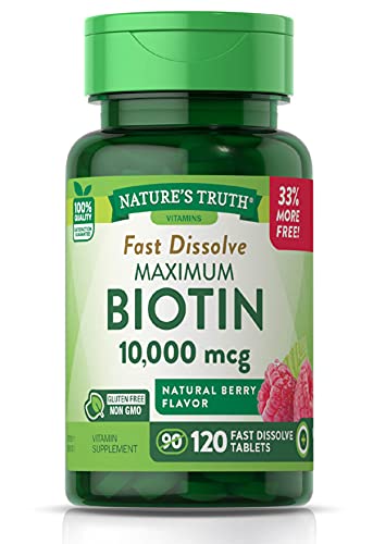 Biotin 10000mcg | 120 Fast Dissolve Tablets | Maximum Strength | Hair Skin and Nails Supplement | Natural Berry Flavor | Vegetarian, Non-GMO, Gluten Free | by Nature's Truth