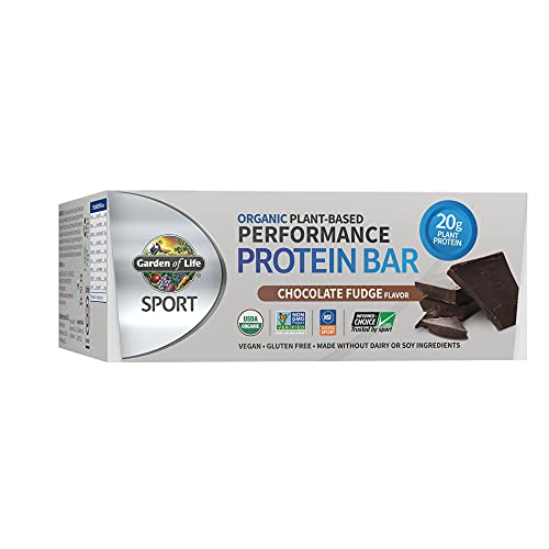 Garden of Life SPORT Organic Plant Based Performance Protein Bars - Chocolate Fudge, 12 Count, 20g Pure Protein per Bar, Vegan, Low Carb, Organic, Non-GMO, Gluten Free, Certified Clean for Sport