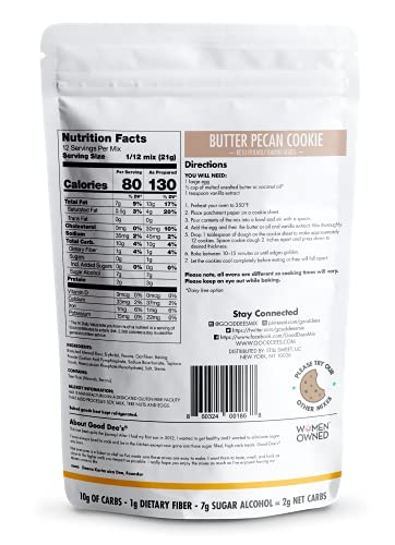Good Dees Low Carb Baking Mix, Butter Pecan Cookie Mix, Keto Baking Mix, No Sugar Added, Dairy-Free, Gluten Free, Soy-Free, Diabetic, Atkins & WW Friendly - (1g Net Carbs, 12 Servings (Butter Pecan)
