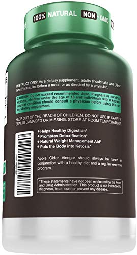 High Strength Raw Apple Cider Vinegar Capsules with Mother 1500mg Detox Support - Appetite Suppressant Keto Diet for Fat Burner Weight Loss Supplement (Packaging May Vary)