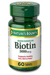 Nature’s Bounty Biotin Supplement, Supports Healthy Hair, Skin and Nails, 5000mcg, 60 Tablets