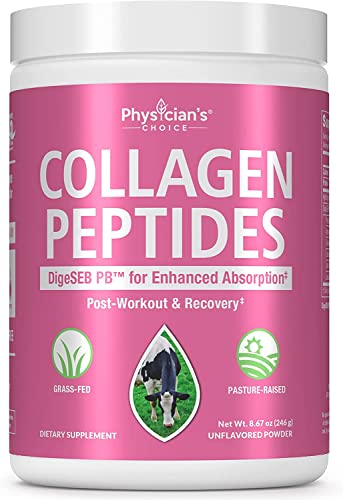 Collagen Peptides Powder - Enhanced Absorption - Supports Hair, Skin, Nails, Joints and Post Workout Recovery - Hydrolyzed Protein - Grass Fed, Non-GMO, Type I and III, Gluten-Free, Unflavored