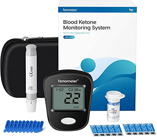 Femometer Blood Ketone Monitoring Kit, Advanced Blood Keto Meter with 10 Ketone Test Strips, 10 Lancets, Lancing Device & Case - Ideal for Keto Diet