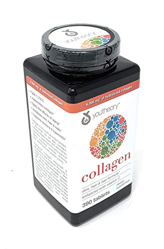 Youtheory Collagen Advanced Formula,Skin, Hair and Nails Enhanced with Vitamin C,6 Grams Collagen Type 1, 2 & 3 with 18 Amino Acids,390 Tablets