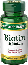 Biotin by Nature's Bounty, Vitamin Supplement, Supports Metabolism for Energy and Healthy Hair, Skin, and Nails, 10000 mcg, 120 Rapid Release Softgels