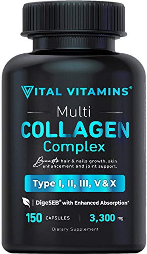 Vital Vitamins Multi Collagen Complex - Type I, II, III, V, X, Grass Fed, Non-GMO, 150 Capsules