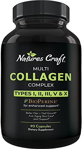 Multi Collagen Pills with Collagen Peptides - Multi Collagen Plus Type 1 2 3 5 & X - Multi Collagen Capsules with Hair Skin and Nails Vitamins - Hydrolyzed Collagen Supplements for Women and Men