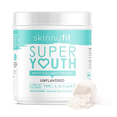 SkinnyFit Super Youth Multi-Collagen Peptide Powder Unflavored, Hair, Skin, Nail, & Joint Support, 58 Servings