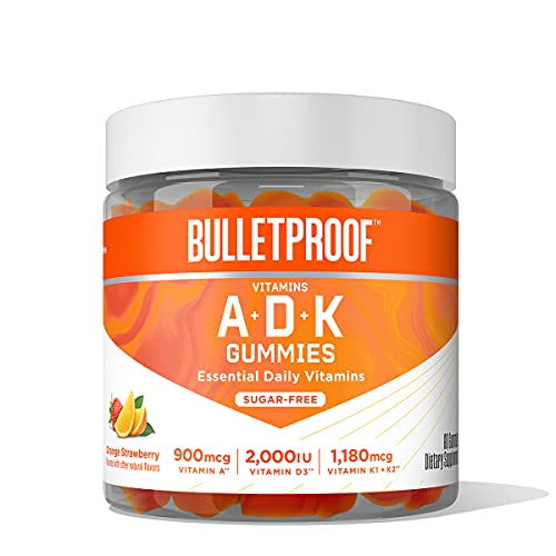 Vitamins A+D+K, 60 Sugar-Free Gummies, Strawberry Orange Flavor |1000mcg K1, 900mcg A, 180mcg K2, 50mcg D3 | High Potency Bulletproof Keto Supplement for Heart, Bone and Immune Support