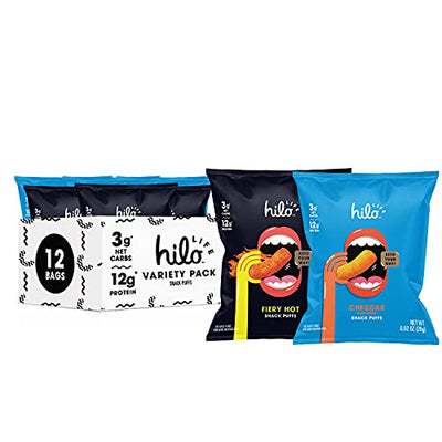 Hilo Life Low Carb Keto Friendly Snack Puffs Variety Pack, 0.92 Oz, 12 Count