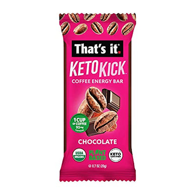 That’s it. Keto Kick Coffee Energy Bar, 24 Mini Bars, Plant-Based, Vegan, USDA Organic, Natural Caffeine from Fair Trade Coffee (95mg), Energy on the Go, Keto Friendly Keto Bars (24 Pack Chocolate)