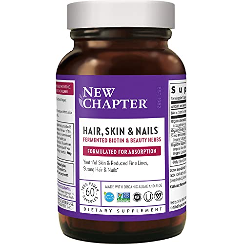 Biotin Supplement, New Chapter Vegan Hair Skin and Nails Vitamins with Fermented Biotin + Astaxanthin - 60 Count