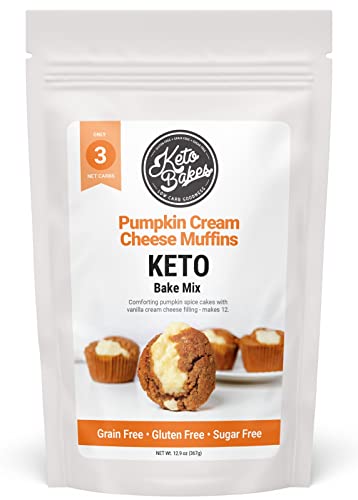 KetoBakes Low Carb Pumpkin Cream Cheese Muffin Mix - 3g Net Carbs - Clean Keto and Gluten Free Baking Mix - Easy to Bake - No Starches - Includes Vanilla Cream Filling Mix - Non-GMO, Dairy Free, Wheat Free, Diabetic Friendly
