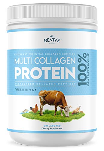 Multi Collagen Hydrolyzed Protein Powder (16oz) - Types I, II, III, V & X - Grass Fed Bovine (Peptan®), Wild Caught Marine, Free Roaming Chicken & Eggshell Collagen Peptides, Non-GMO, GF.