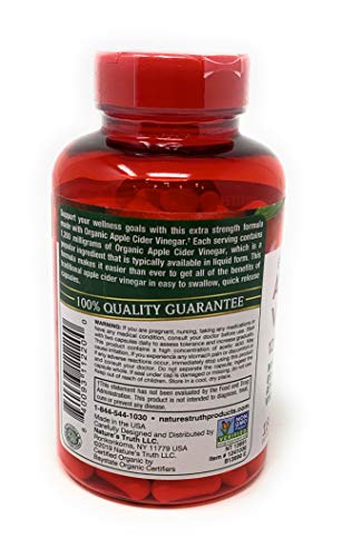 Nature's Truth Organic Apple Cider Vinegar Extra Strength Quick Release 1200 MG Gluten Free, Dairy Free, Non -GMO, No Preservative - 180 Vegetarian Capsules (1 Pack - 180 Capsules)