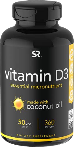 Vitamin D3 2000iu (50mcg) Infused with Coconut Oil ~ Immune & Bone Support ~ Non-GMO & Gluten Free (360 Mini Liquid Softgels) (2000IU)