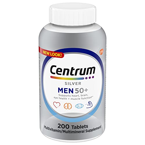 Centrum Silver Multivitamin for Men 50 Plus, Multivitamin/Multimineral Supplement with Vitamin D3, B Vitamins and Zinc, Gluten Free, Non-GMO Ingredients - 200 Count