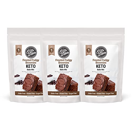 KetoBakes Low Carb Frosted Fudgy Brownie Mix - 1g Net Carbs - Clean Keto and Gluten Free Brownie Baking Mix - Easy to Bake - No Starches - Includes Chocolate Ganache Frosting Mix - Non-GMO, Dairy Free, Wheat Free Brownies, Diabetic Friendly (3 Pack)