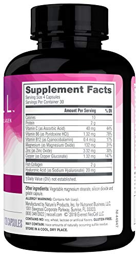 Neocell Marine Collagen, 120ct Collagen Pills with Hyaluronic Acid, Vitamin C, Magnesium, B6, B12, Zinc, and Protein, Non-GMO, Paleo Friendly, Gluten Free, Hydrates Skin (Packaging May Vary)