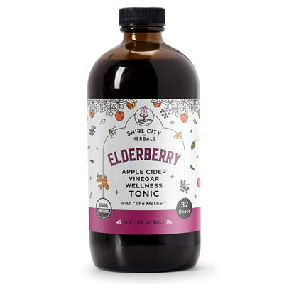 Shire City Herbals, Elderberry Tonic, 16 oz, 32 Daily Shots, Apple Cider Vinegar, Whole, Raw, Organic, Not Heat Processed, Not Pasteurized, Not Diluted, Paleo, Keto, Whole30